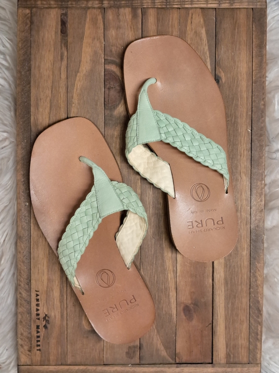 Rickard Shah Braided Leather Flip-Flop Sandals in Mint Size 9 main image 8